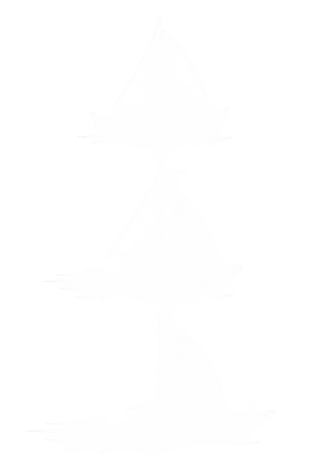 White illustration of three boats progressing from a simple sailboat to faster motor-assisted sailboats